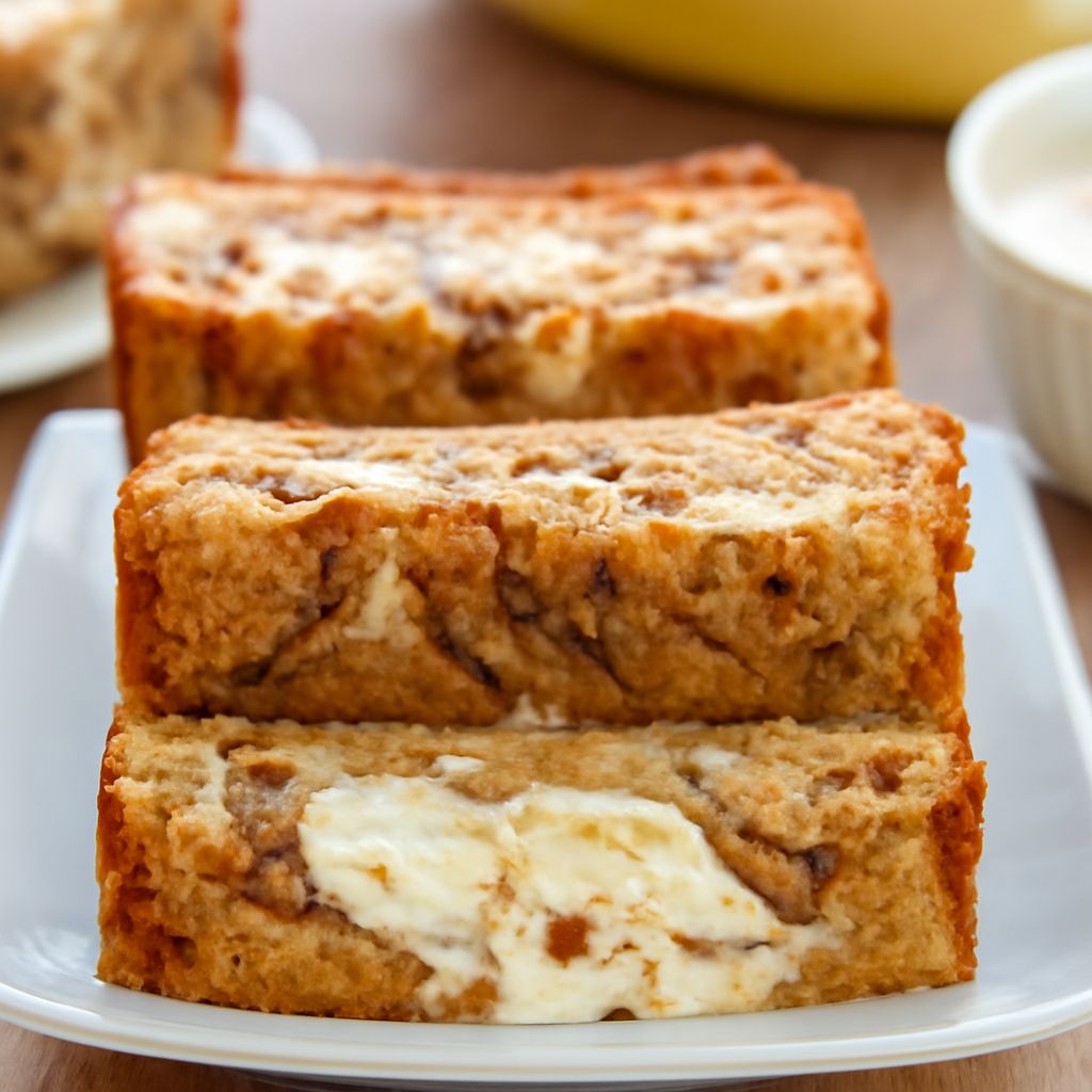 Delicious cream cheese banana bread with a banana cream cheese twist