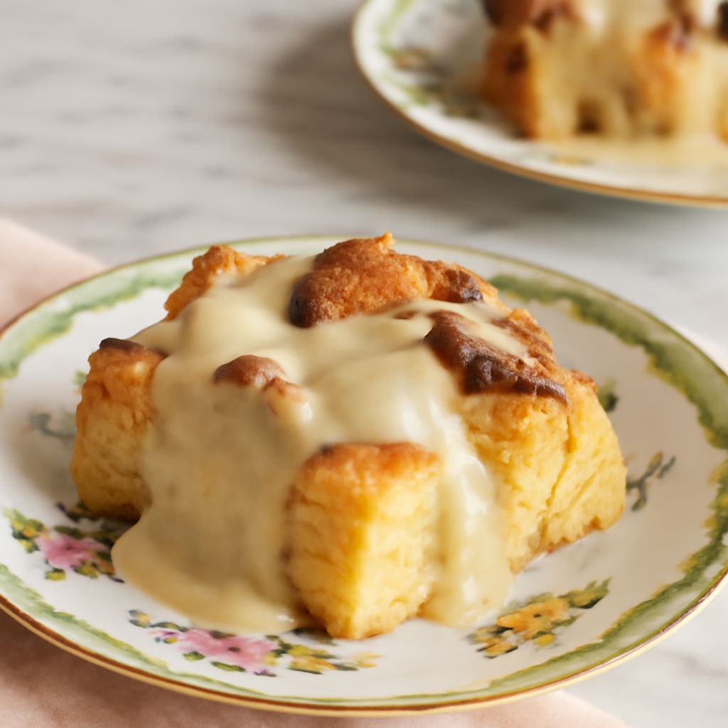 A delicious bread pudding with sauce, featuring a classic bread pudding sauce recipe.