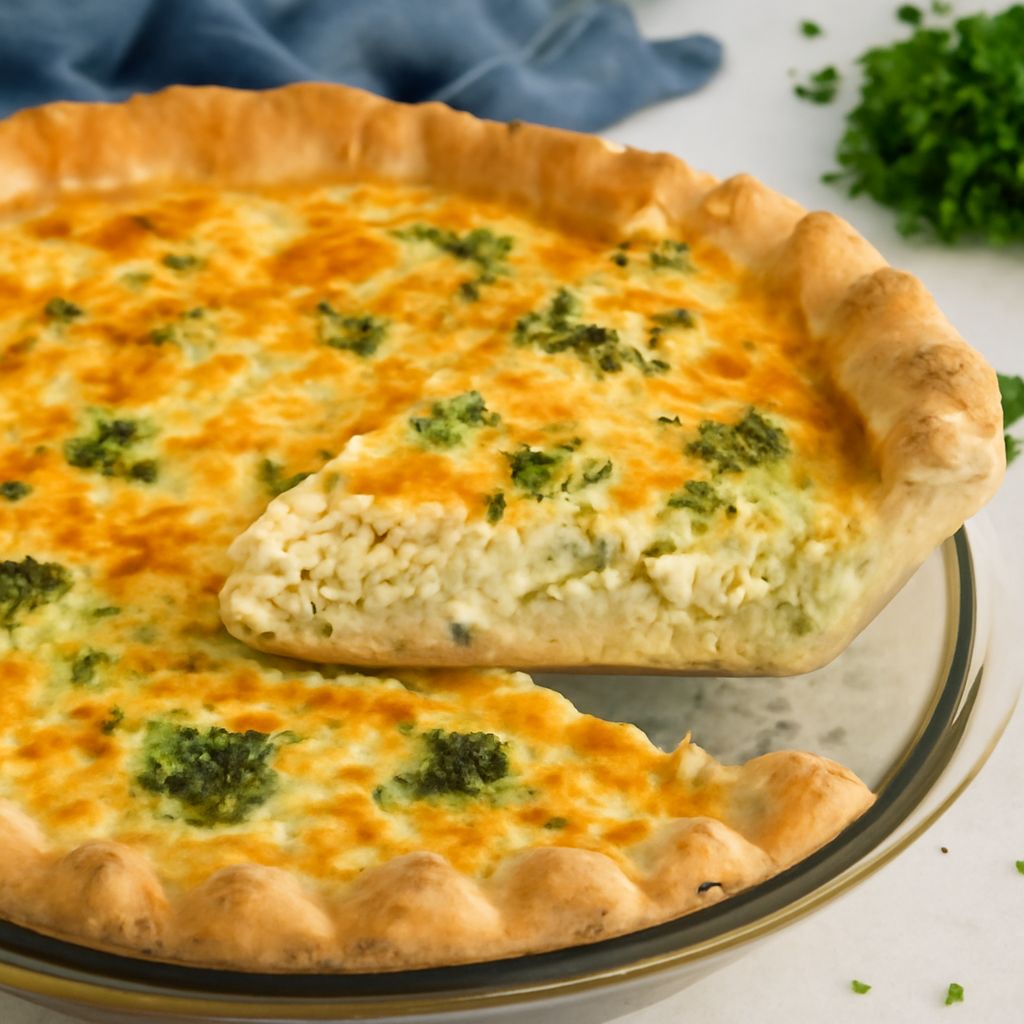A delicious broccoli cheddar quiche, perfect for brunch or dinner, showcasing the flavors of broccoli and cheese quiche.