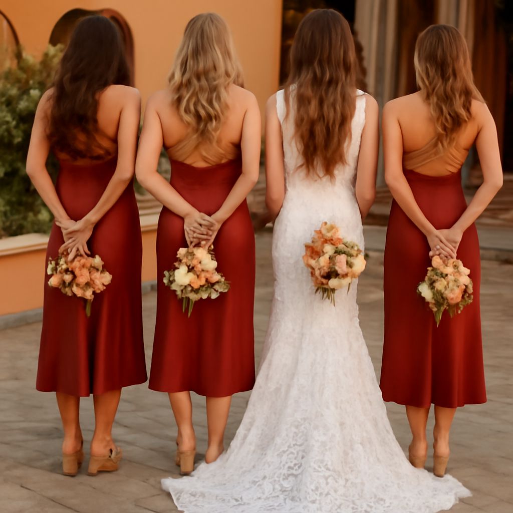 Explore dark red and deep red bridesmaid dresses