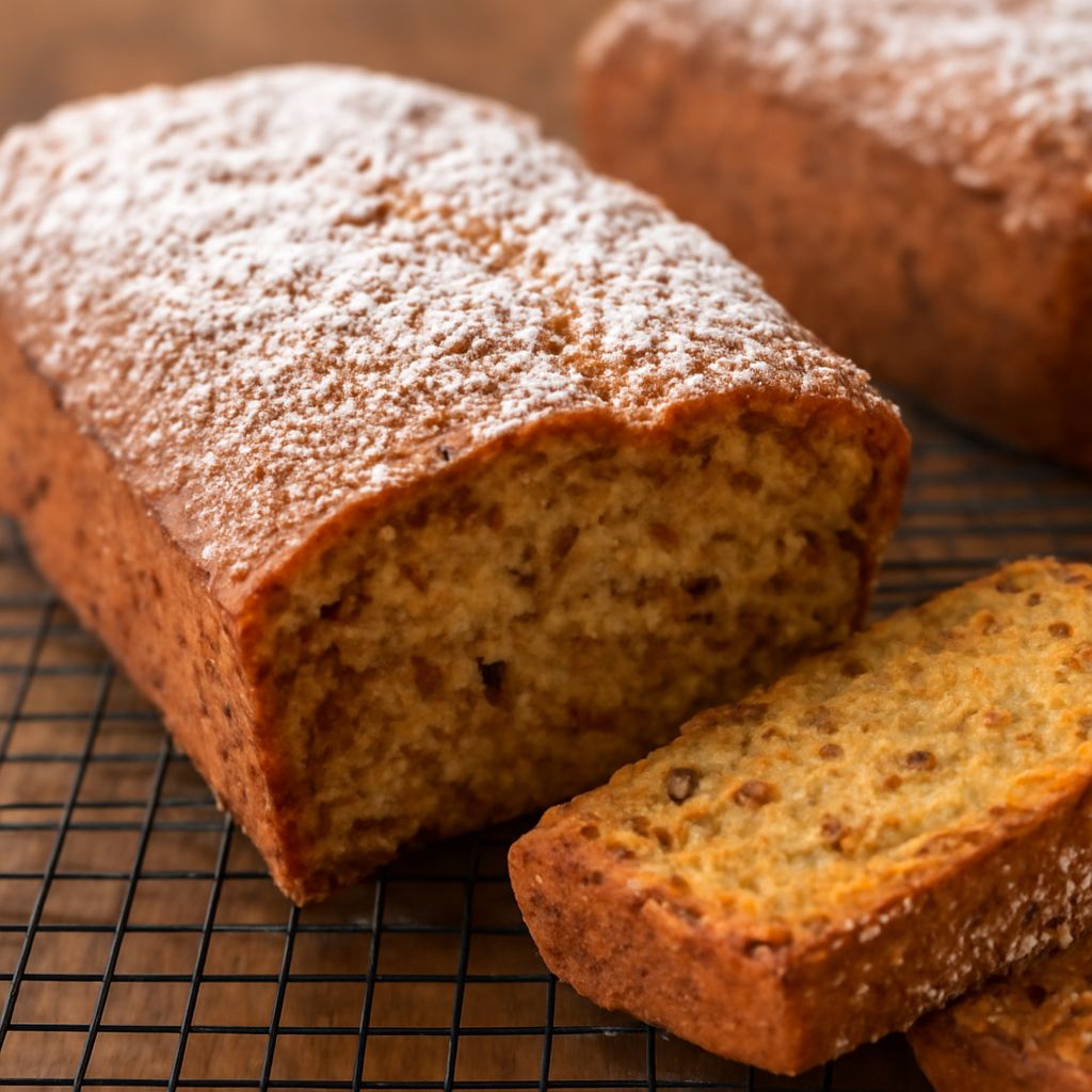 A slice of homemade date nut bread with nuts and dates