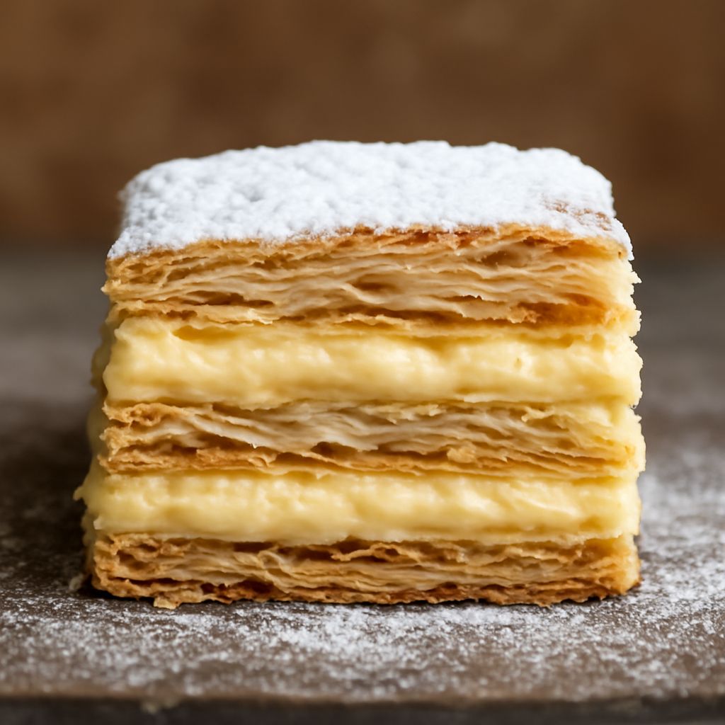 Classic napoleon dessert featuring flaky napolean pastry layers