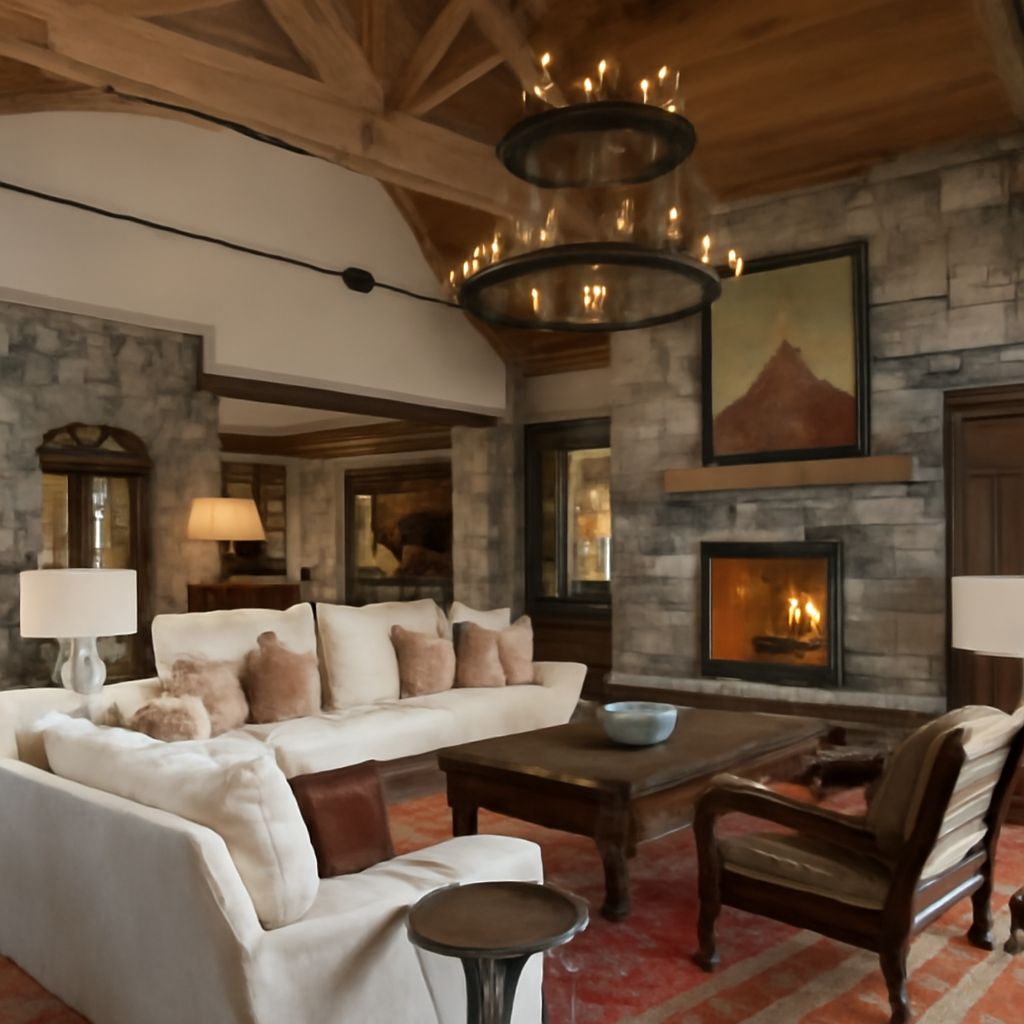 A beautifully styled living room featuring cabin decor and rustic cabin decor elements.
