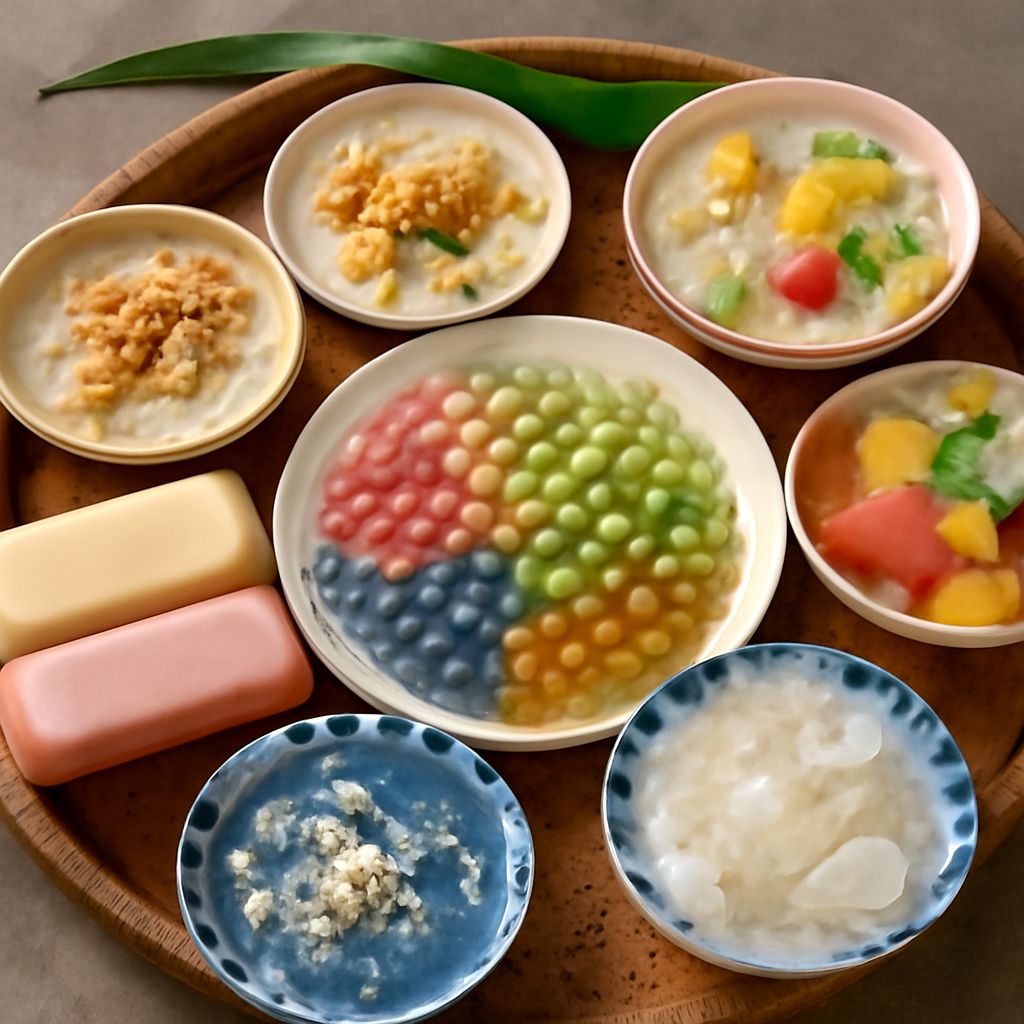 A variety of Vietnamese desserts and pastries showcasing Vietnam's sweets.